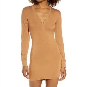 SKIMS The Summer Sleep Henley Dress in Camel